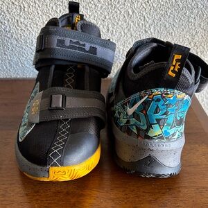 Nike Kids Black, Teal & Yellow Graffiti Strap Sneakers
